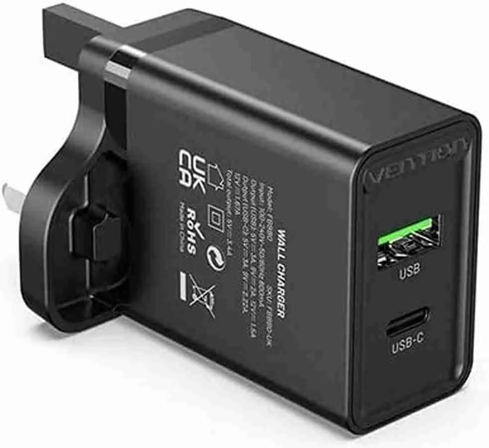 Vention Two-Port USB(A+C) Wall Charger (18W/20W) UK-Plug Black