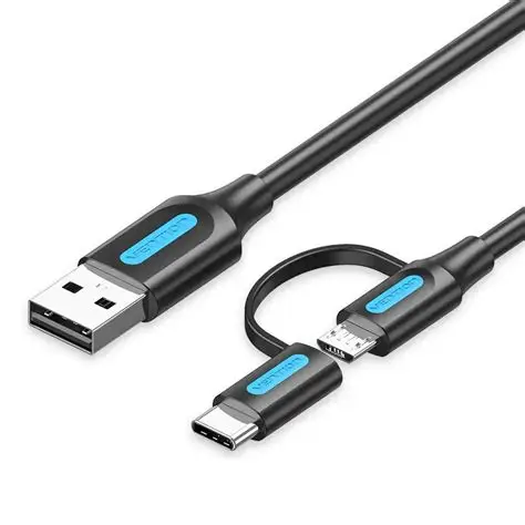 Vention USB 2.0 A Male to 2-in-1 Micro-B&USB-C Male Cable 1.5M Black PVC Type